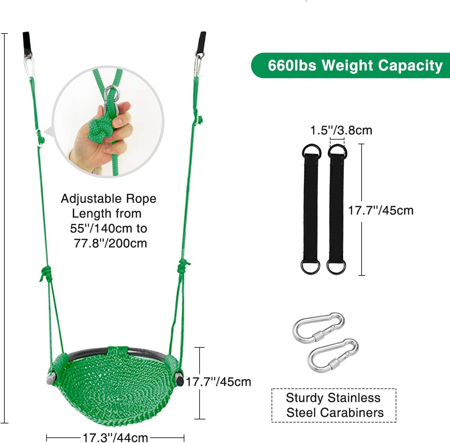 Columpio para niños con cuerdas ajustables tejido a mano