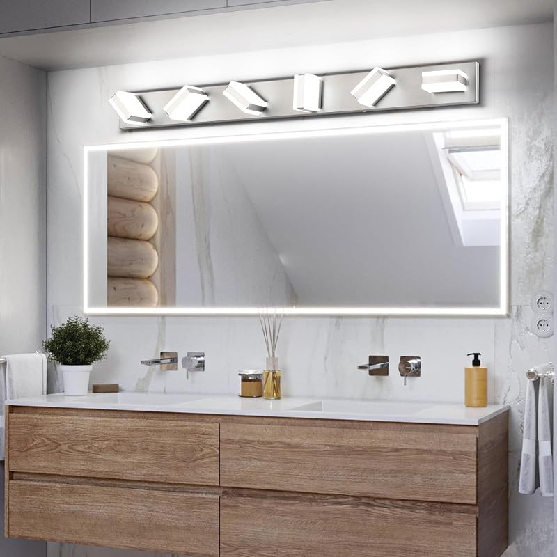 Luces LED níquel frío sobre espejo baño 6000 K