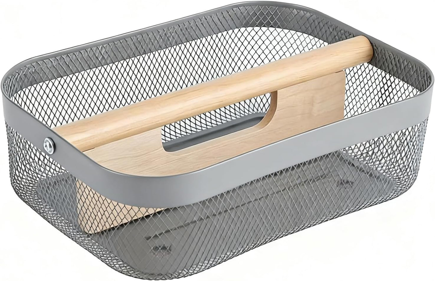 Cesta acero malla cocina jardín con partición y asa madera