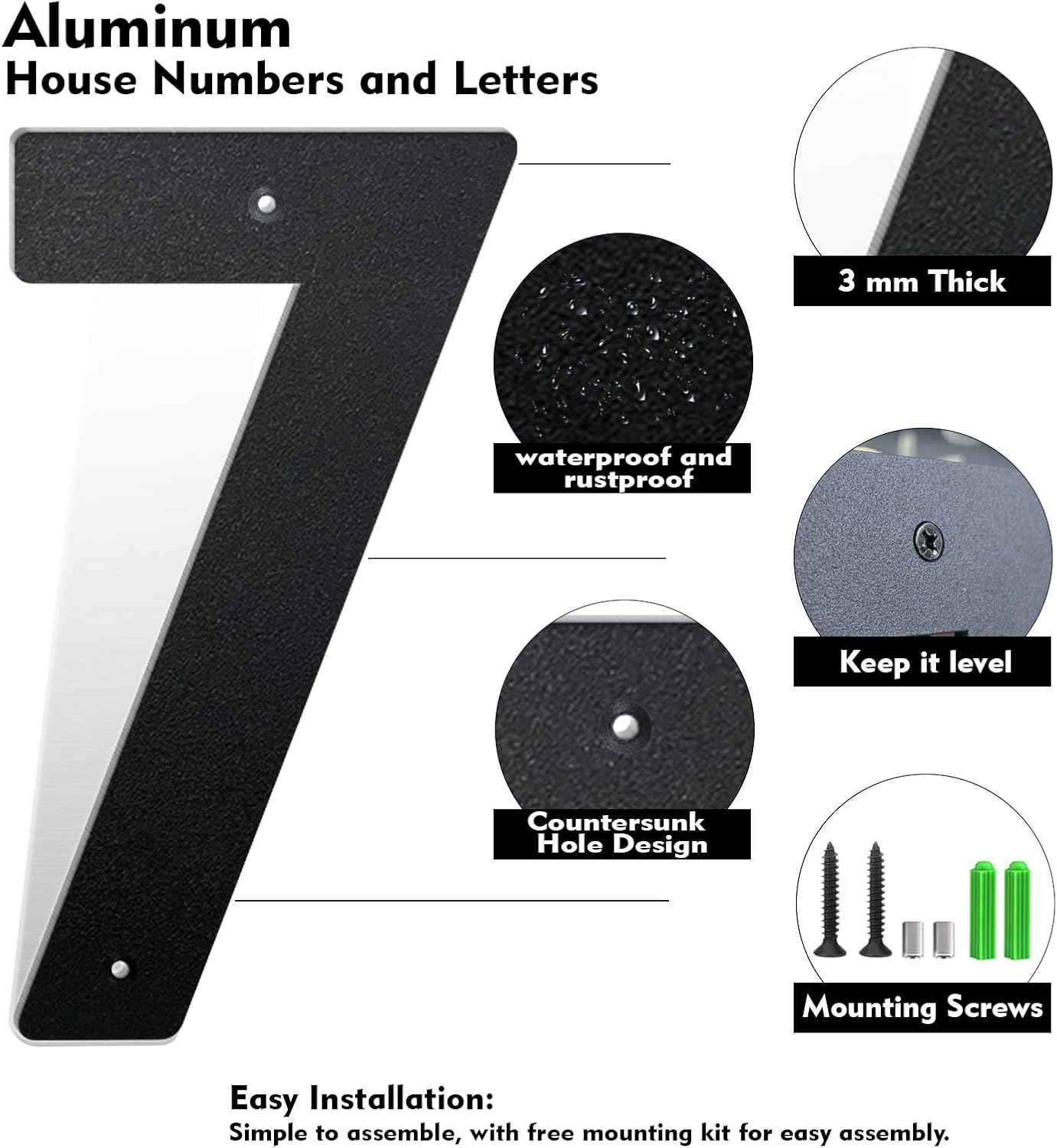 Letras aluminio negro 3" números puerta exterior moderno
