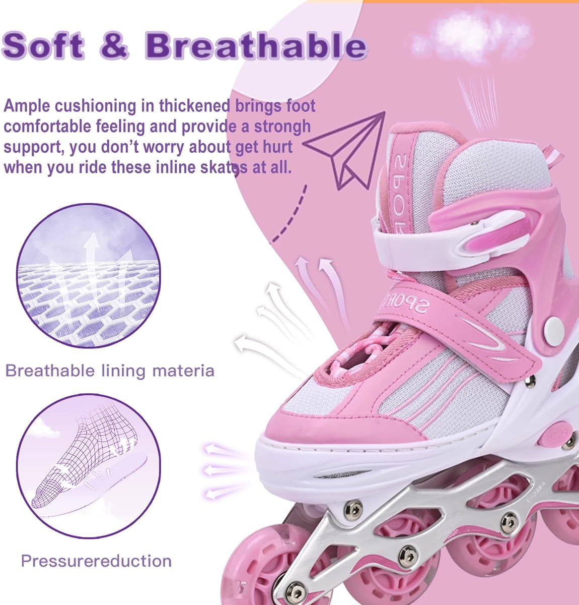 Patines Inline para Niñas con Luces 4x4.5"