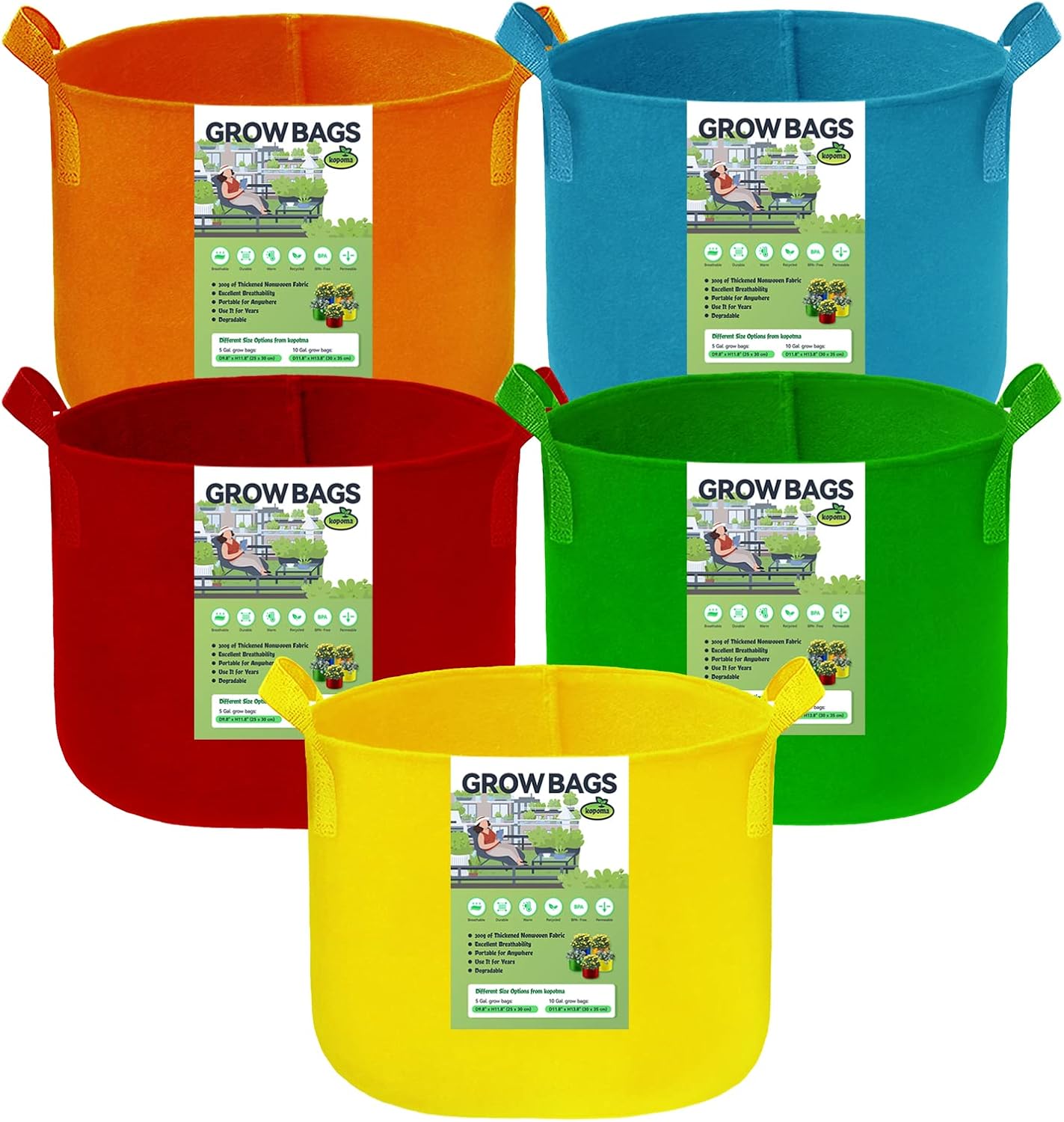 Bolsas cultivo 7gal tela colorida pack 5