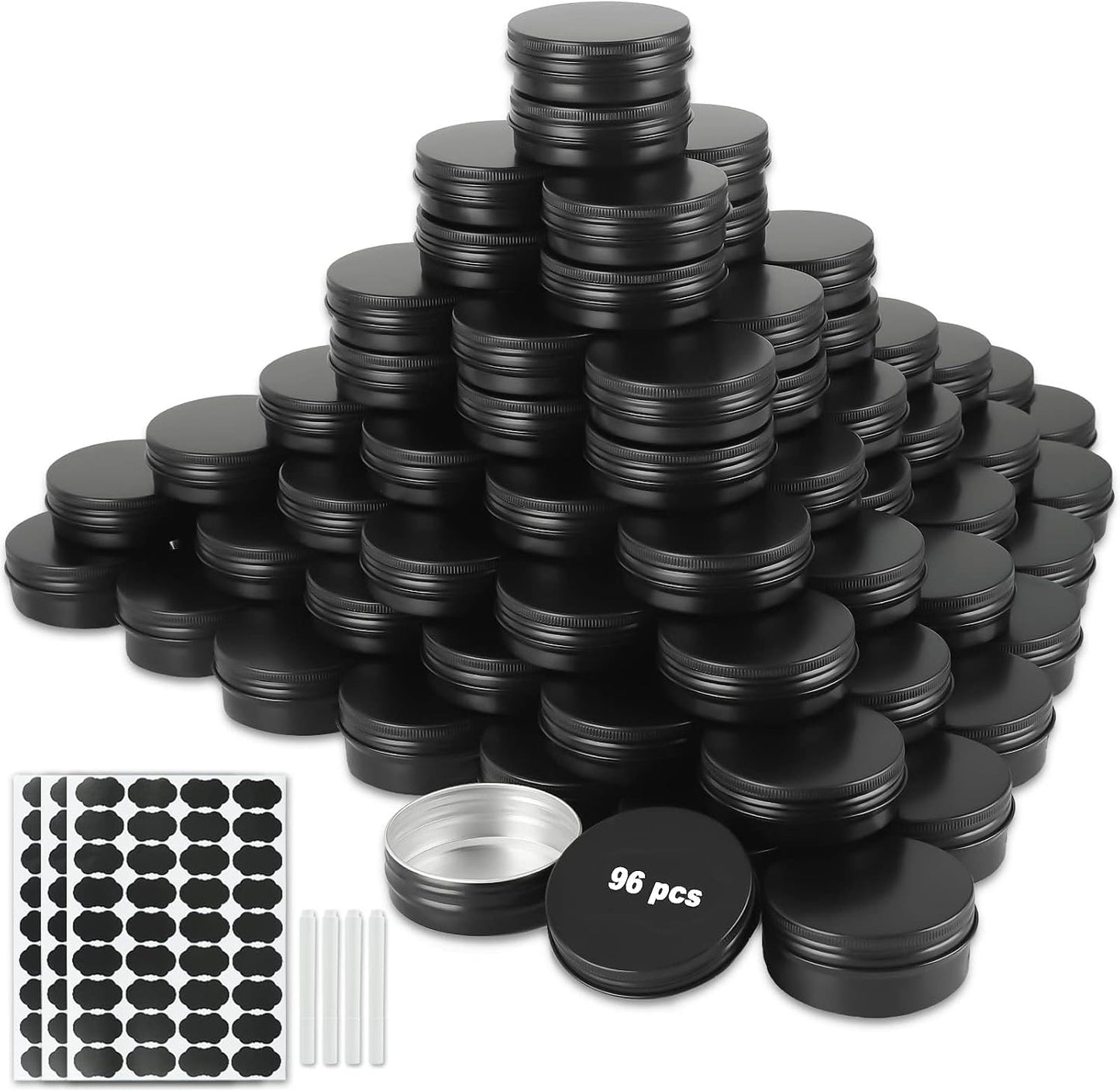 96 Latas Aluminio 2oz con Tapa Rosca para Velas y Ungüentos