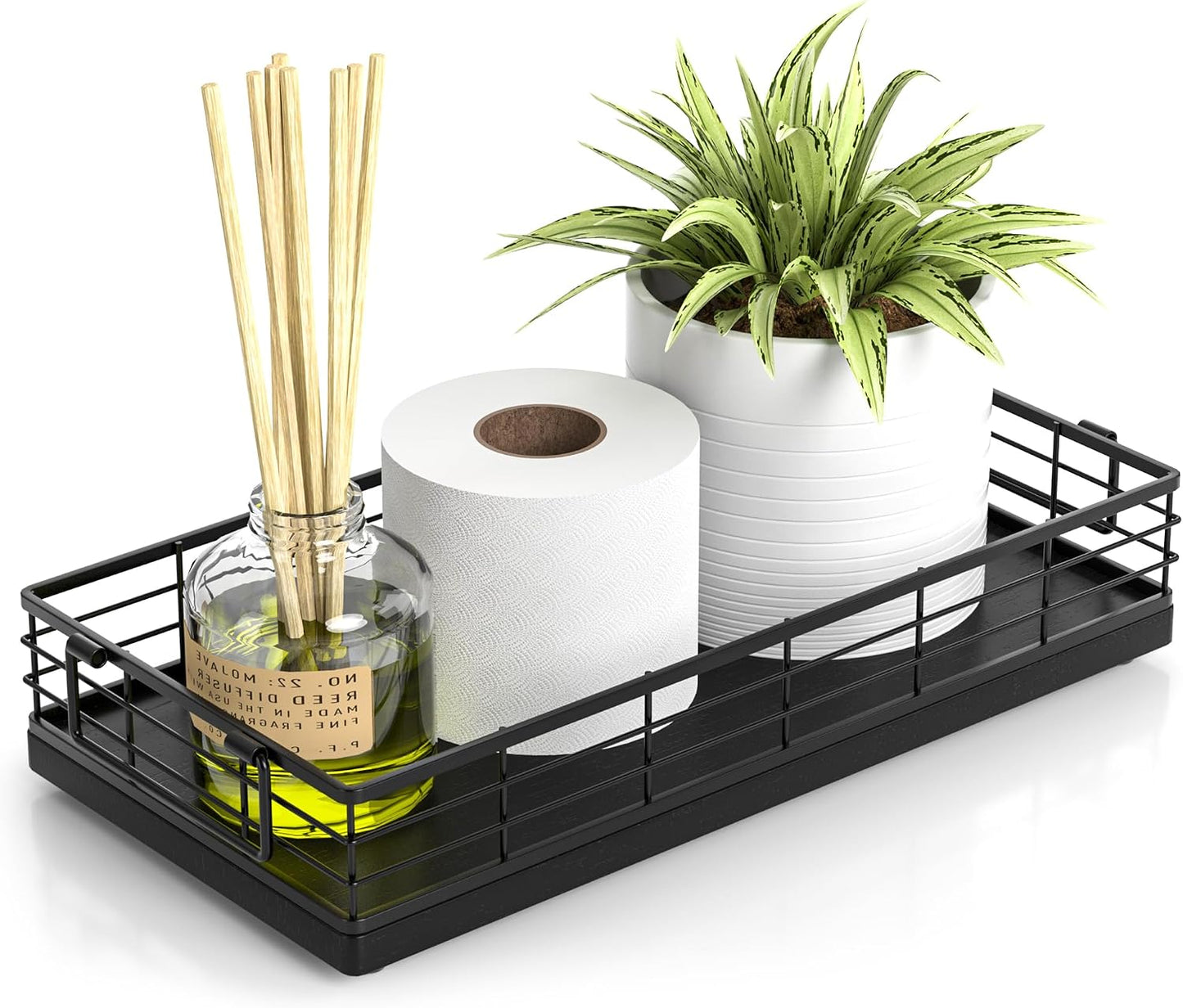 Cesta papel higiénico roble hierro bandeja inodoro negro