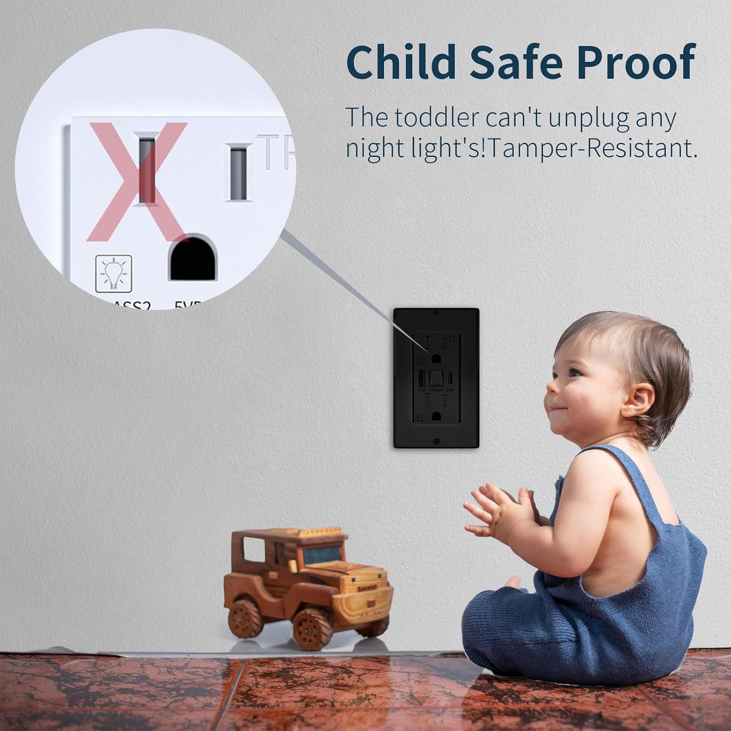 Toma corriente con luz LED y puertos USB A y C blanco