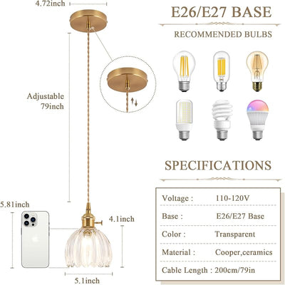 Lámpara colgante vintage E26 cristal 5.1" dormitorio