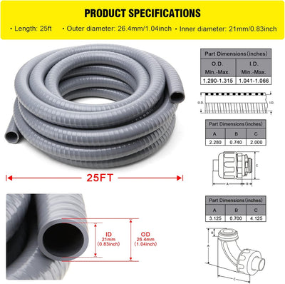 Kit conducto eléctrico 3/4pulg 25ft 8 accesorios rectos y ángulos