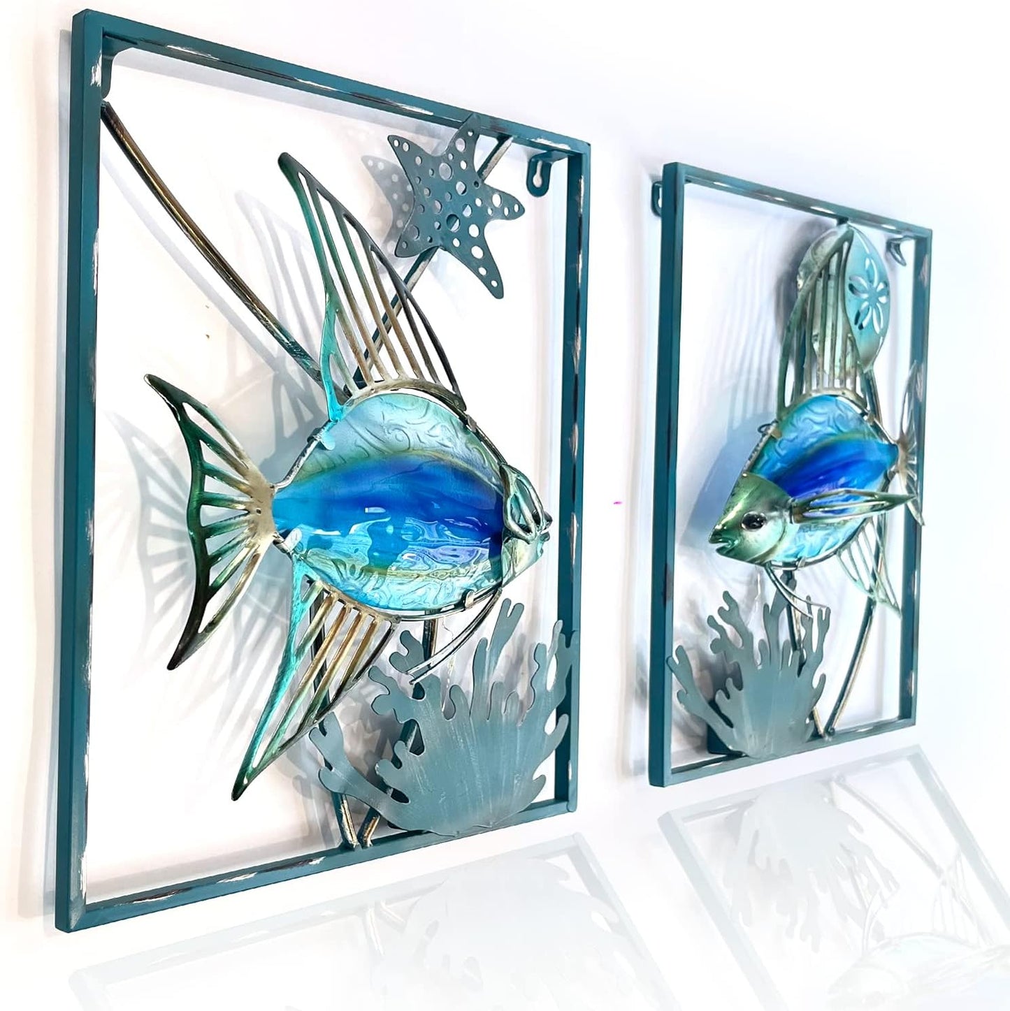 Decoración pared peces metal luces LED hadas para jardín