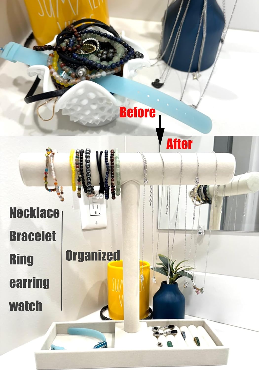 Soporte joyas terciopelo collares pulseras anillos mujer