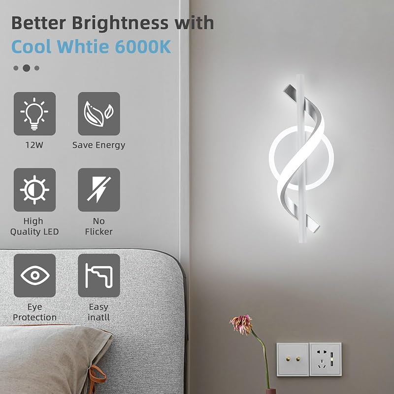 Aplique LED pared 12W luz espiral 6000K blanco frío