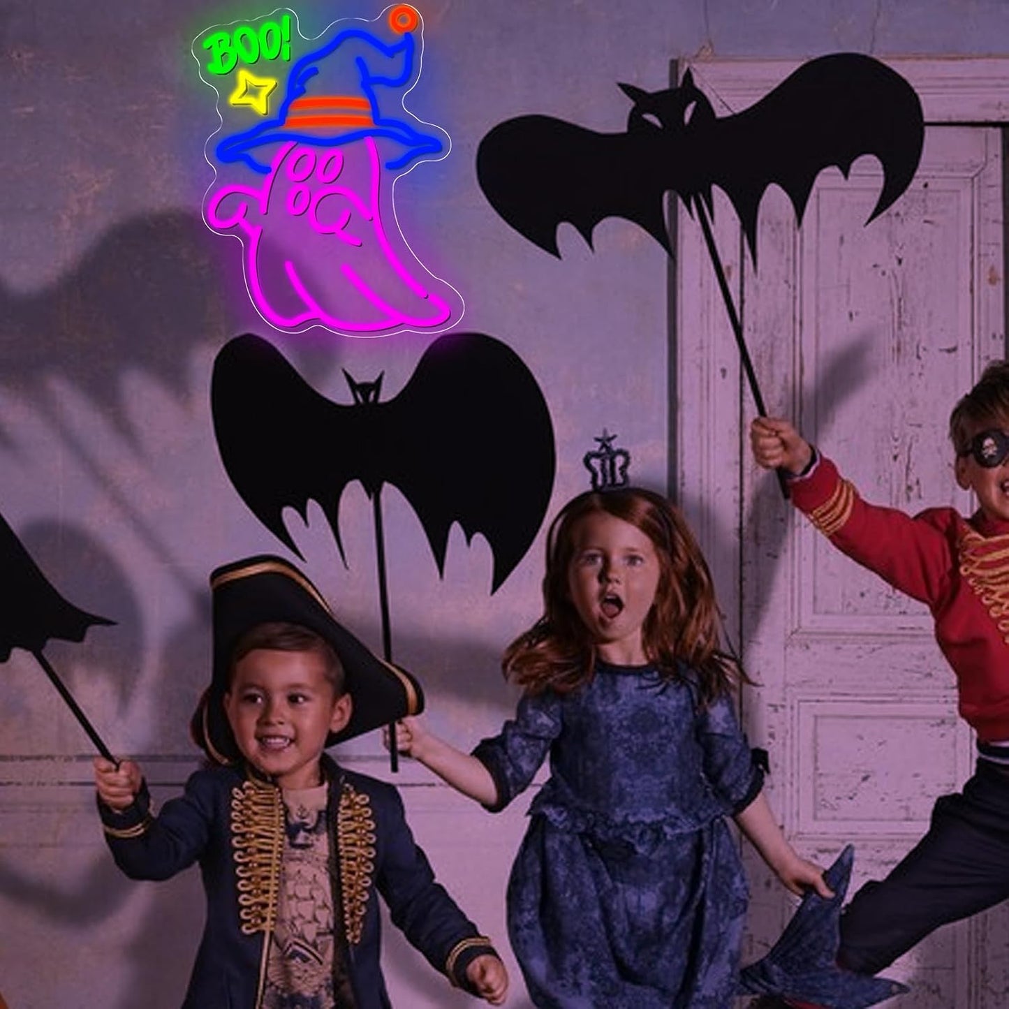 Letrero neón Boo LED ajustable Halloween