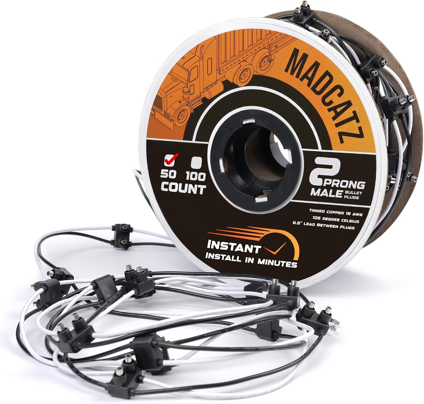 50 Conectores Macho Dobles 18AWG 6" Luces Camión