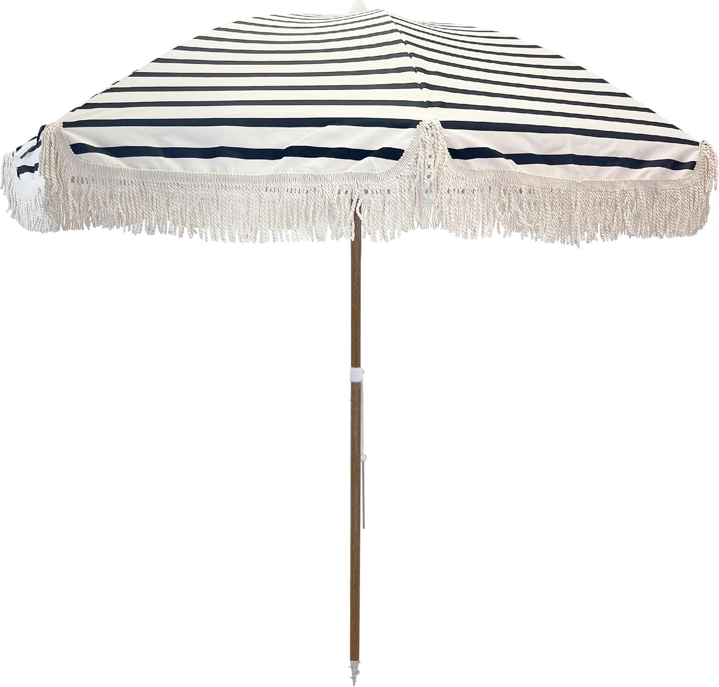 Sombrilla playa borlas 7" poste acero grano madera UPF50