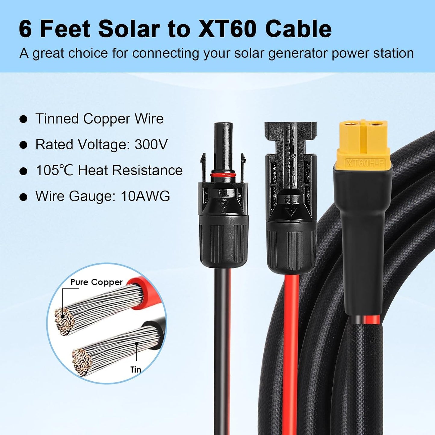 Cable adaptador solar XT60 6ft para batería
