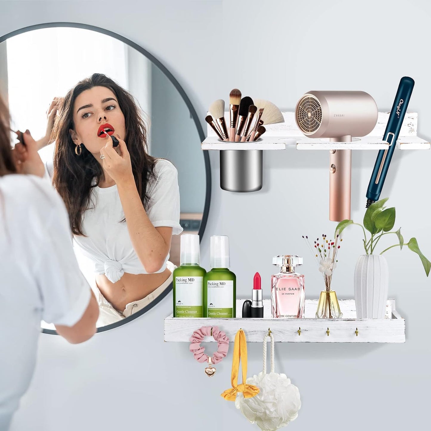Organiz. herramientas cabello soporte pared secador peinado