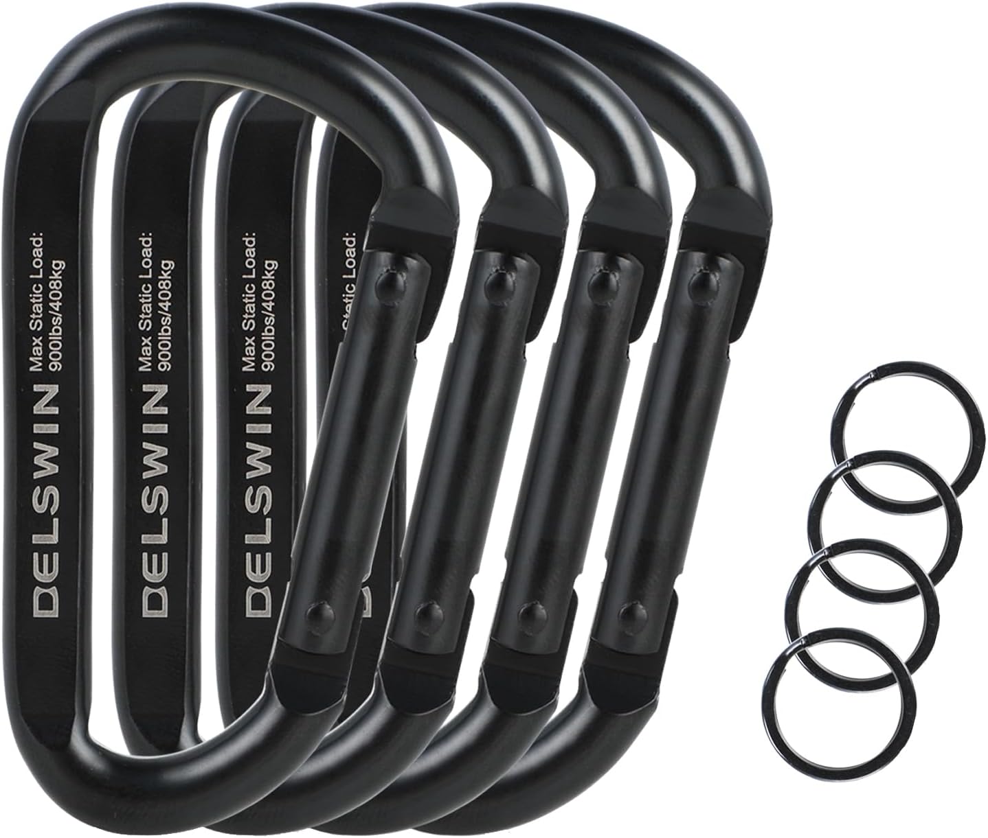 Clip mosquetón negro resistente 900lb forma D 3pulg