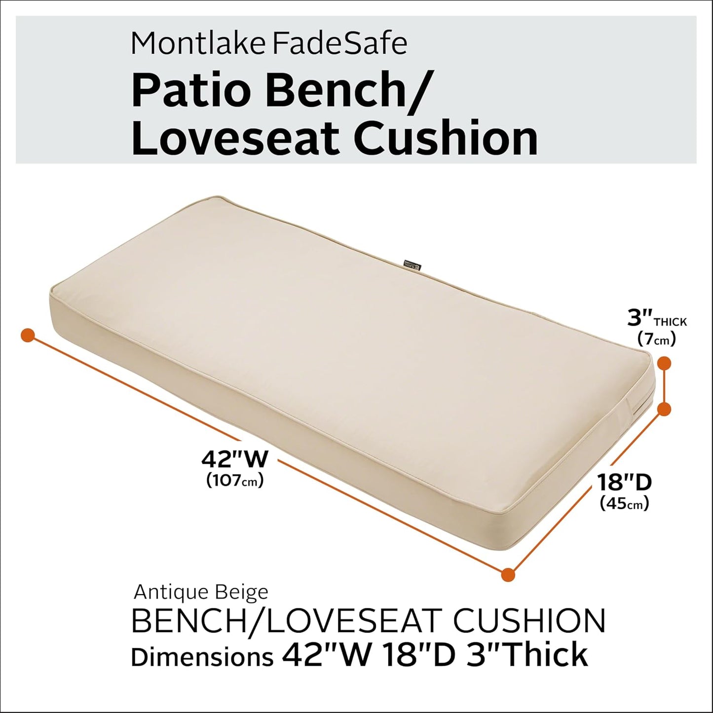 Cojín banco exterior resistente agua 42x18x3" beige antiguo