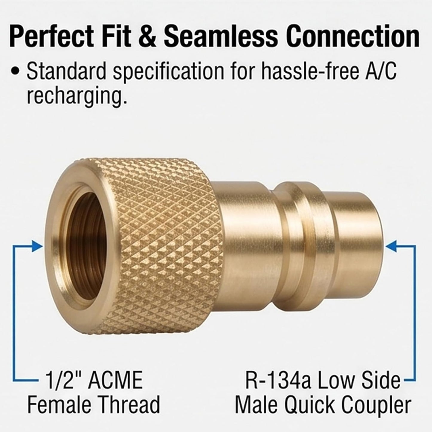 Acoplador recarga AC 1/2 pulg hembra a R-134a macho dorado