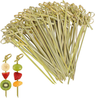 500 Pzas Brochetas Bambú 4.8pulg con Nudo para Cóctel