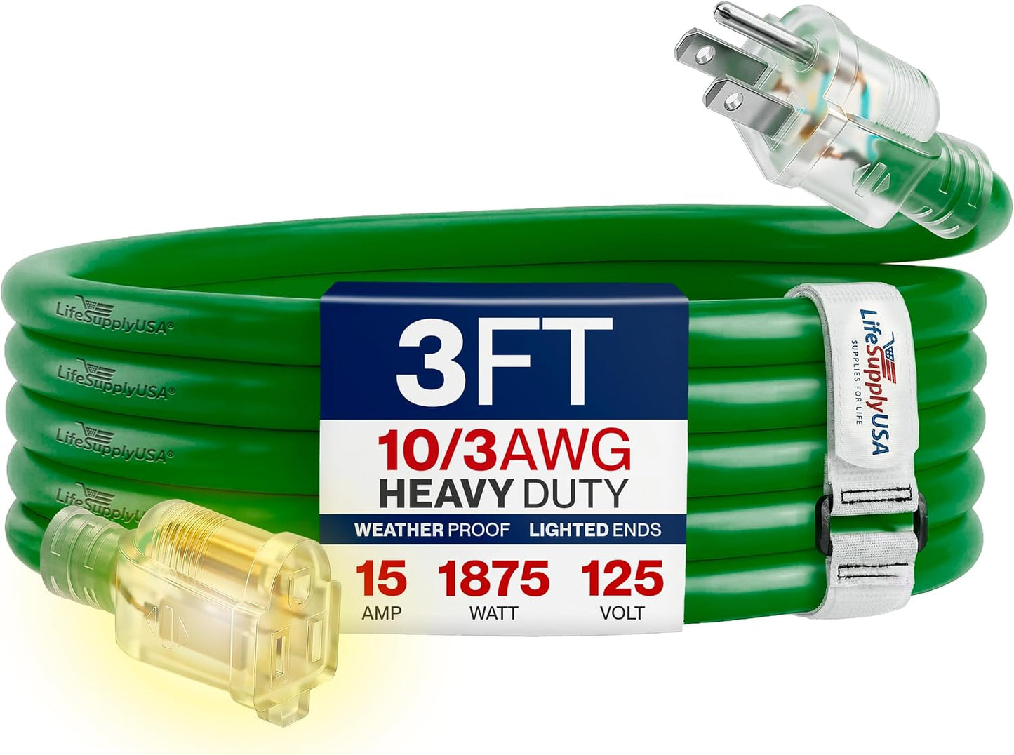 Cable extensión 3 pies 10/3 SJTW impermeable 15A 125V