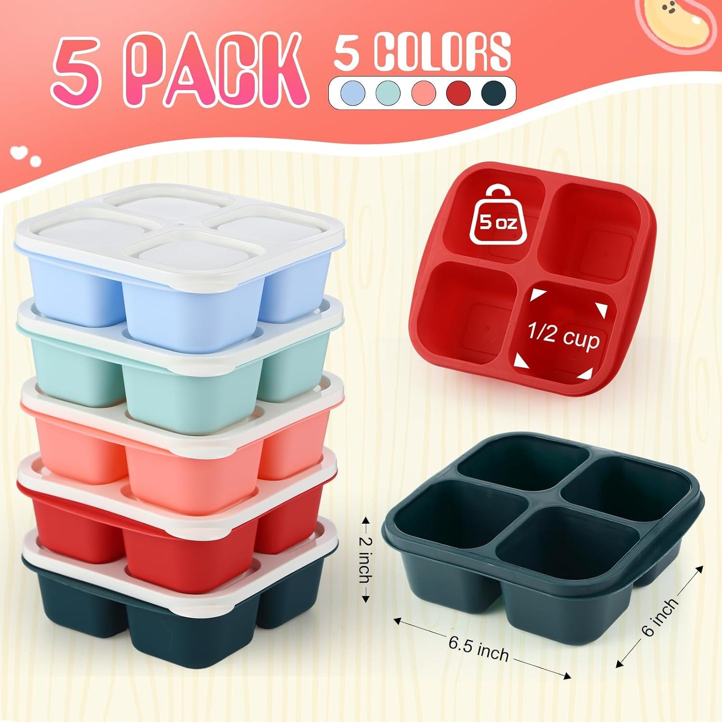 5 Pack Contenedores Aperitivos 4 Compartimentos
