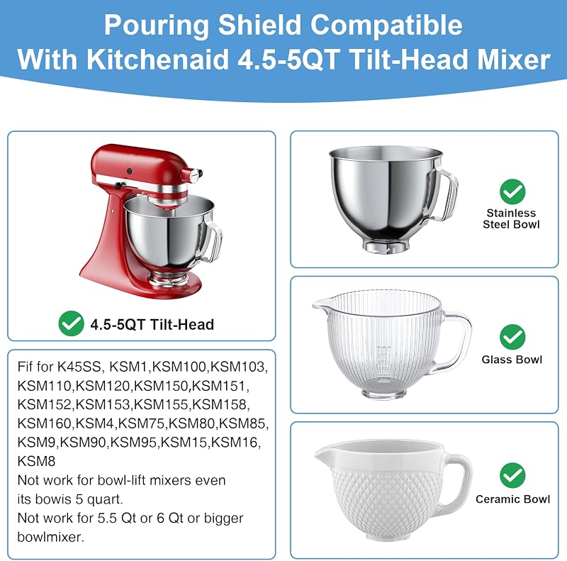 Escudo grado alimenticio para tazón 4.5-5qt acero inox