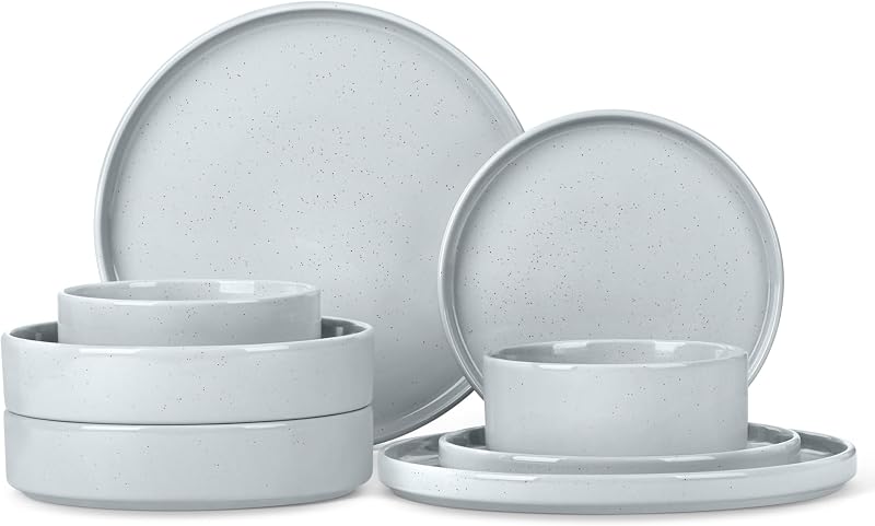 Set 8 Pzas Vajilla Gres Cuencos Ensalada Gris Claro