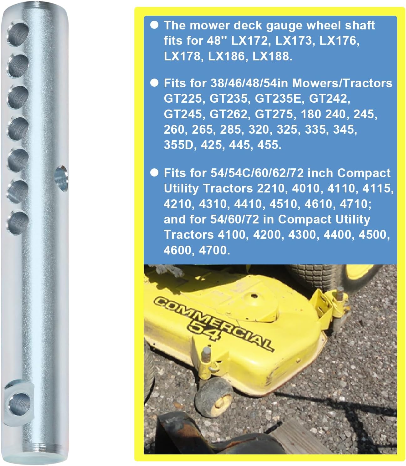 Parte eje brazo rueda medidor cortacésped JD LX172 GT225