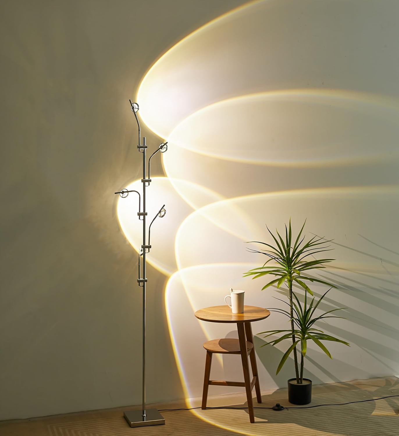 Lámpara pie puesta sol 5 cabezas LED ajustable moderna cromo