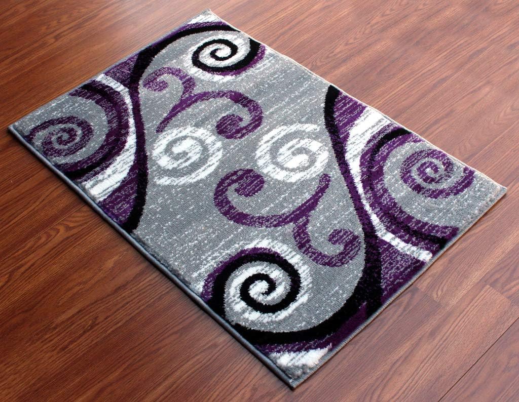 Alfombra área moderna 2x3ft morado gris blanco negro