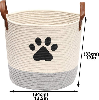 Cesta algodón asa cuero para perros almacenamiento beige/gris