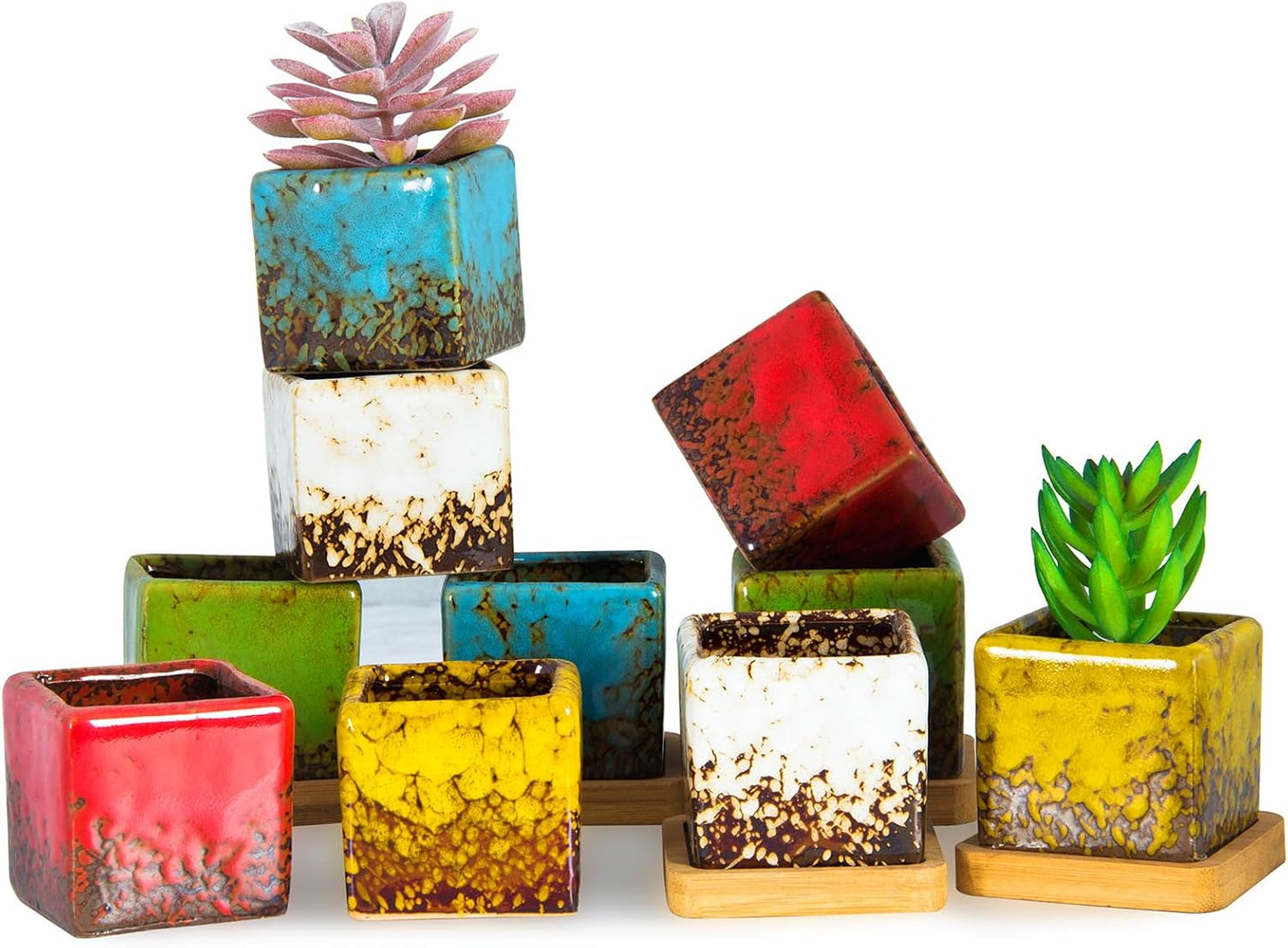 Set 10 Macetas Cerámica 2.1pulg para Suculentas y Cactus