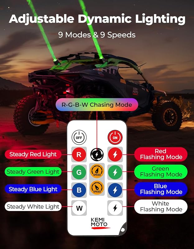 Luces LED látigo 9 modos comp SXS UTV 1.5-2"