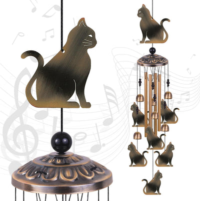 Campanillas de viento bronce con gatos para hogar jardín