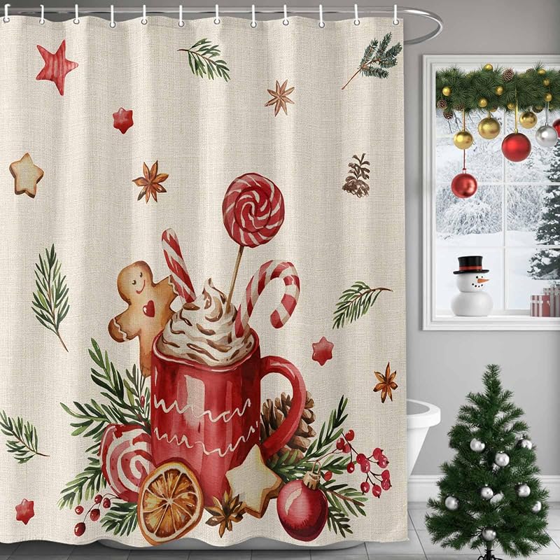 Cortina ducha navideña 72x72pulg jengibre café