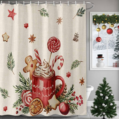 Cortina ducha navideña 72x72pulg jengibre café