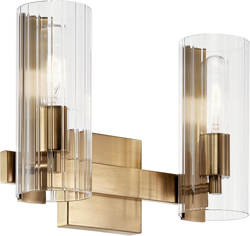 Lámpara baño 2 luces vidrio estriado bronce 9.75x13.75"
