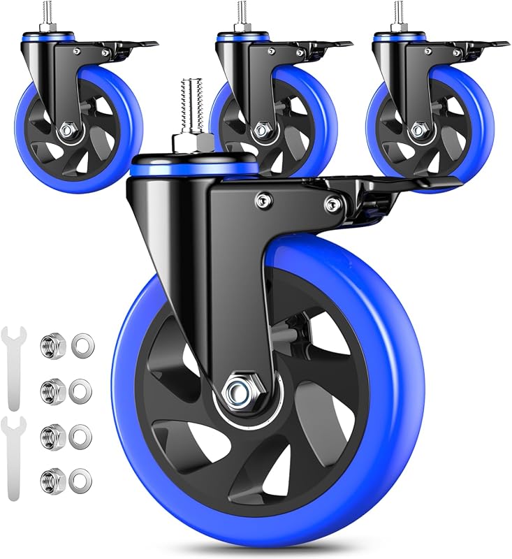 Ruedas Giratorias 5" Vástago 3/8-16 x1 2200lbs Set 4
