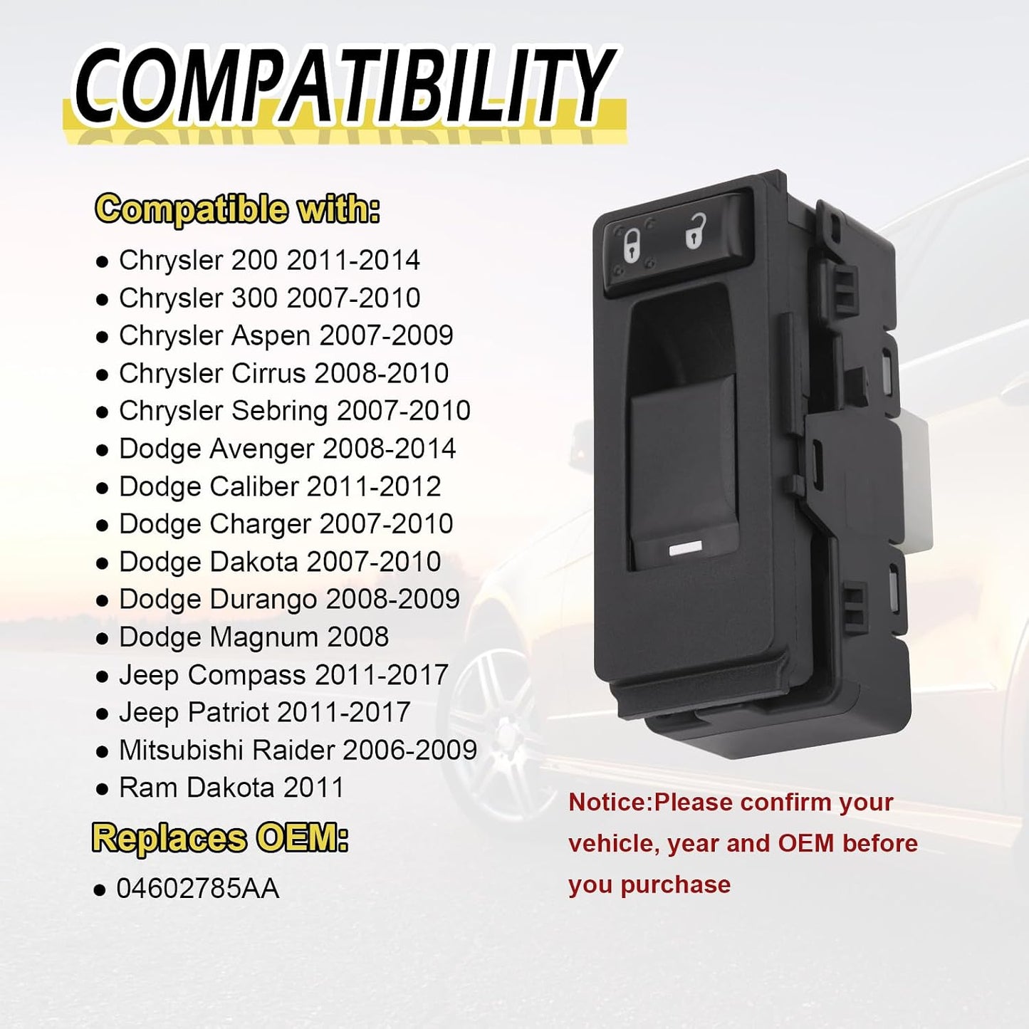Interruptor ventana pasajero comp Chrysler 06-17 Dodge Jeep