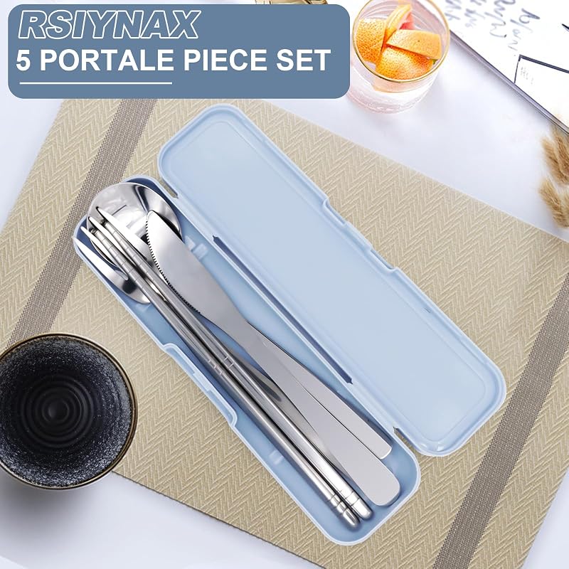 Set 5 Pzas Utensilios Viaje Acero Inox 304 Plateado