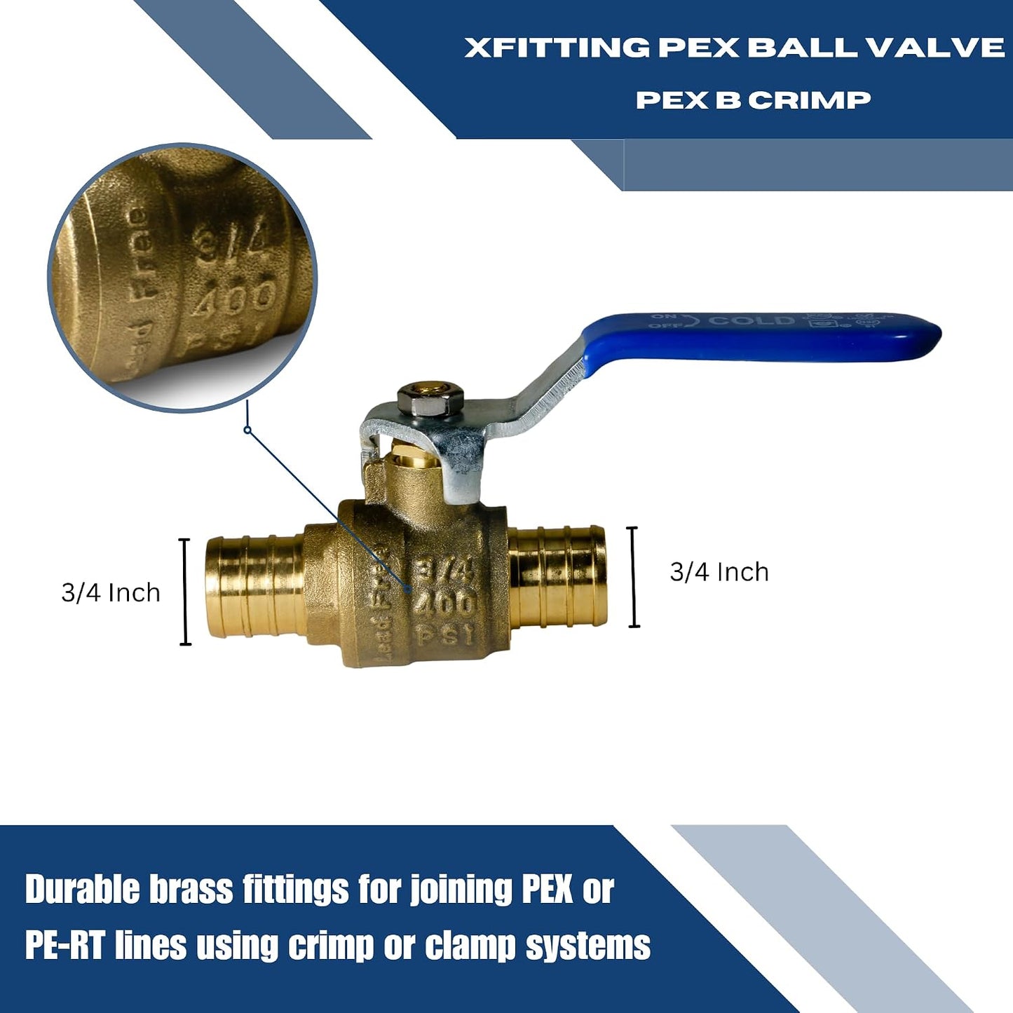 20 Pzas Válvula Bola PEX 3/4pulg Azul con Manija