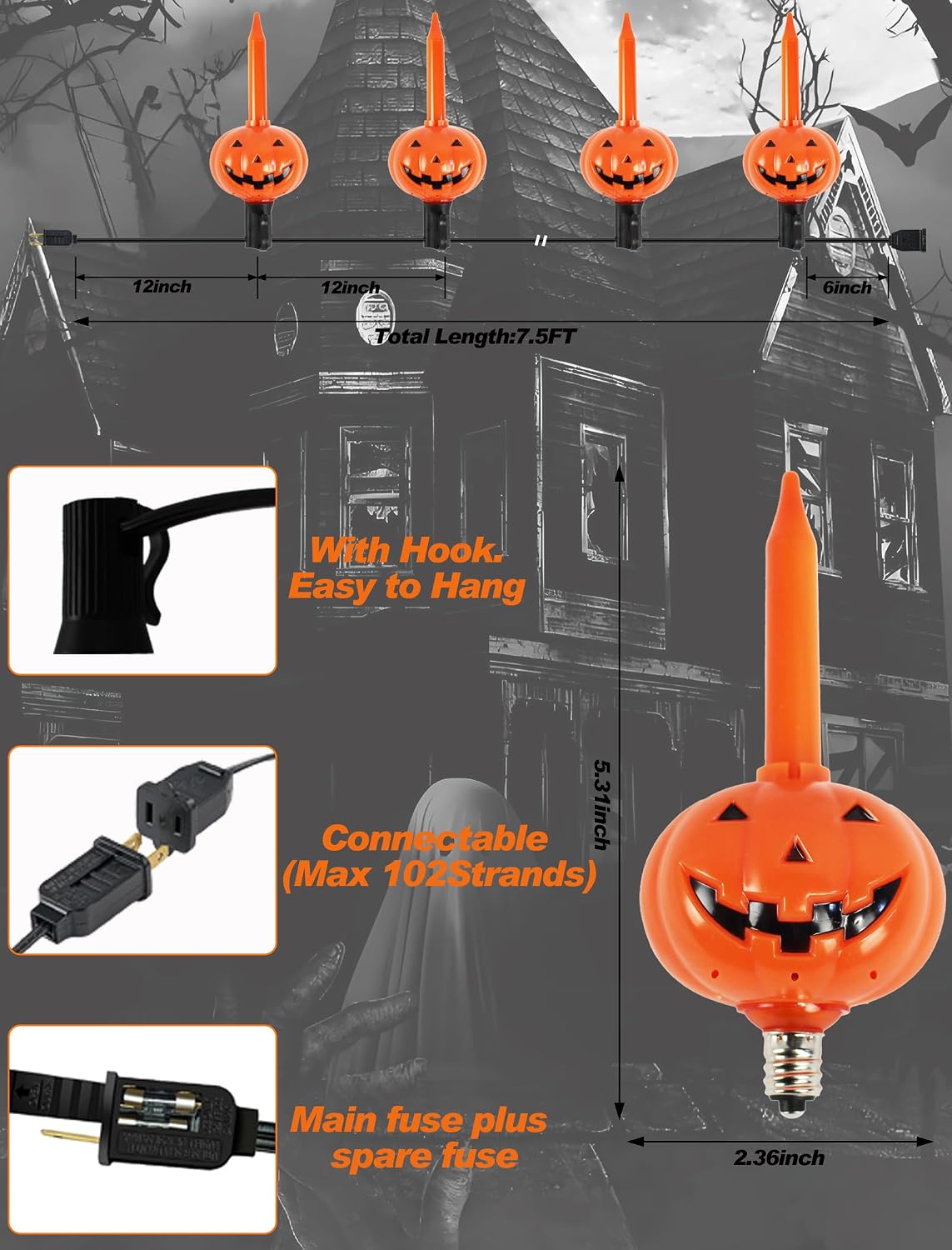 Luz calabaza vintage 7.5pulg 7 bombillas interior exterior