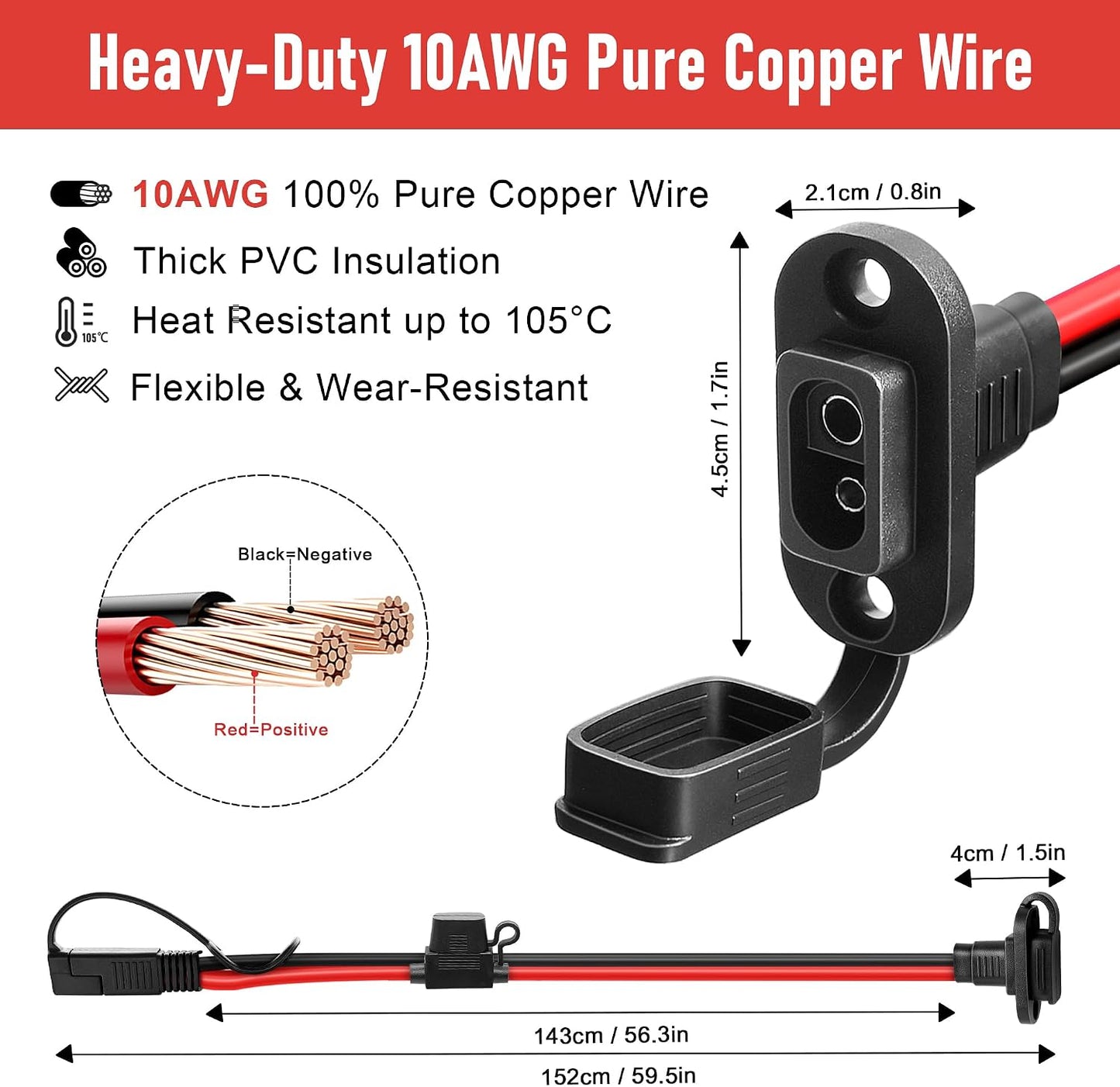 Conector SAE 5ft 10AWG enchufe batería impermeable