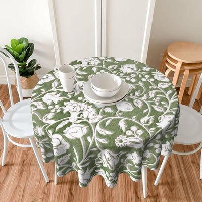 Mantel redondo floral verde 70pulg vintage lavable