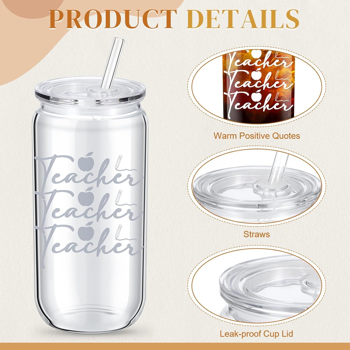 16 Vasos Plástico 16oz con Tapa y Pajilla