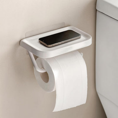 Soporte papel higiénico adhesivo con estante ABS blanco
