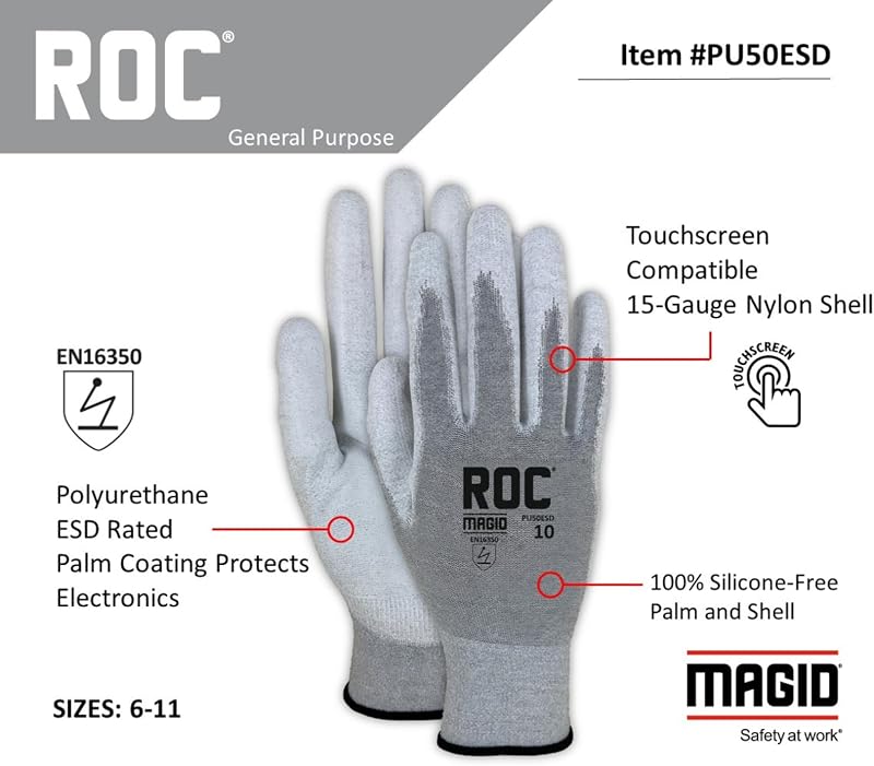 Guantes trabajo PU50ESD ESD 12 pares tactil