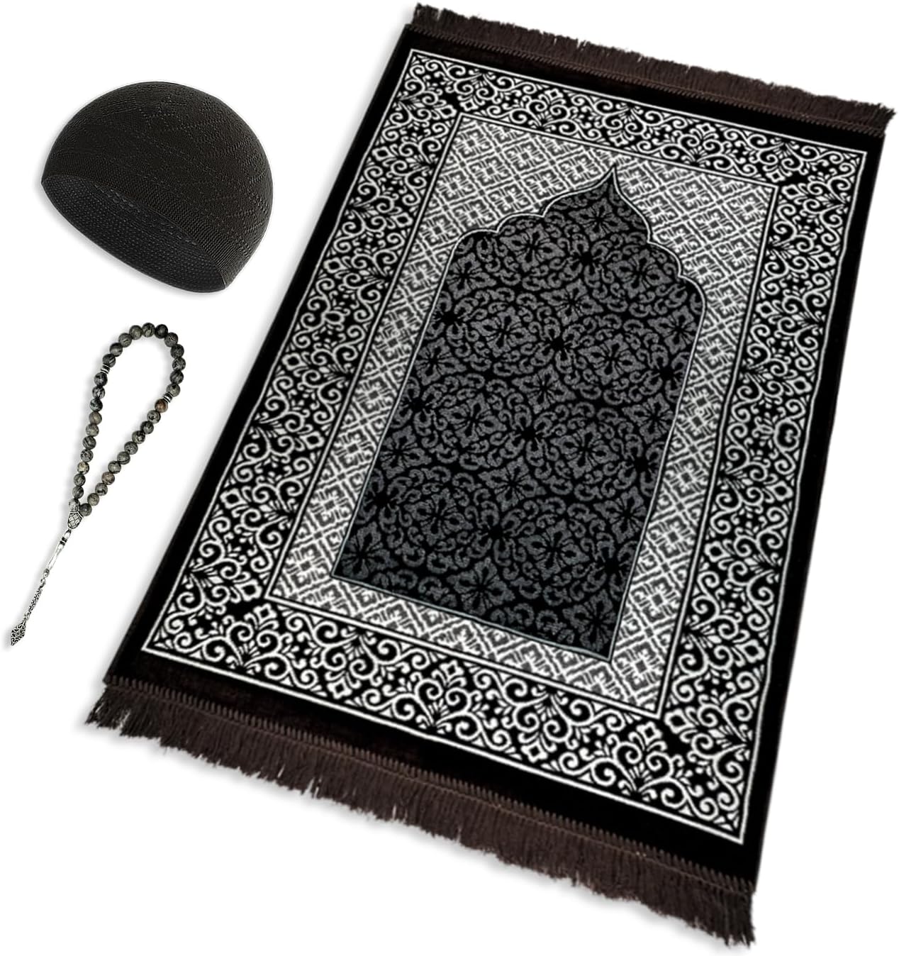 Alfombrilla oración terciopelo kufi negro 33 cuentas