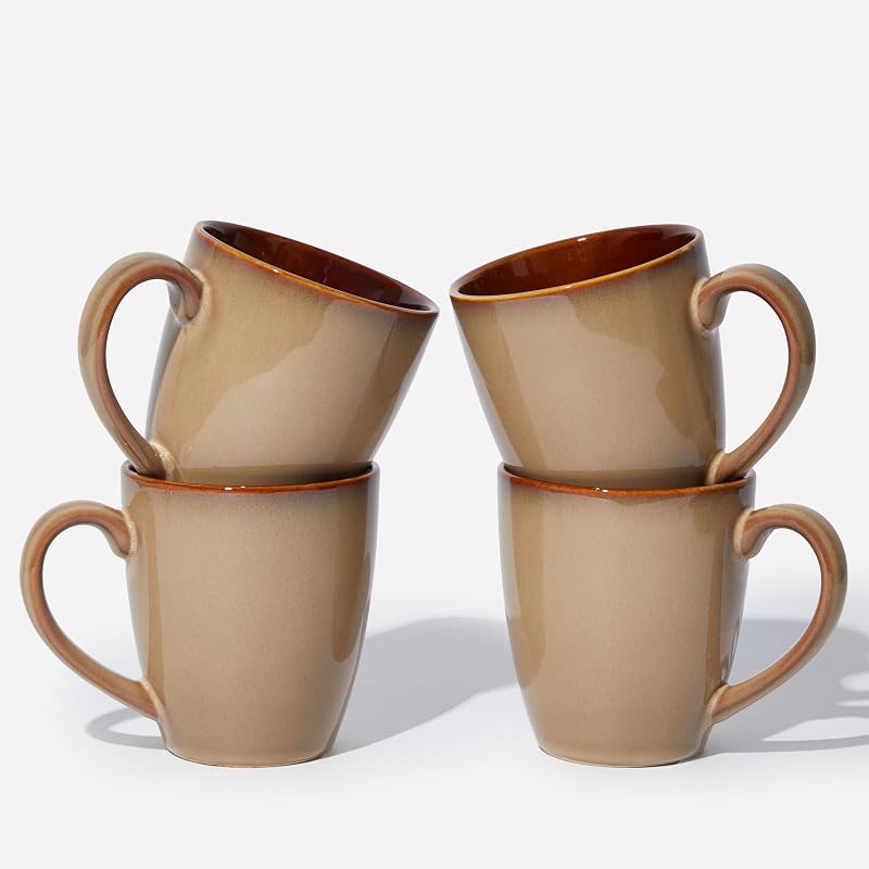 Set 4 Tazas Cerámica Esmalte Reactivo 14oz Apilables