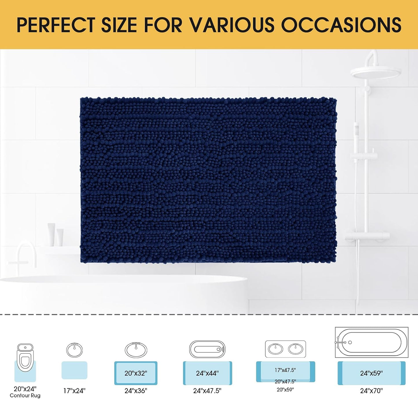 Alfombra baño azul marino 48x17pulg antideslizante ultra suave